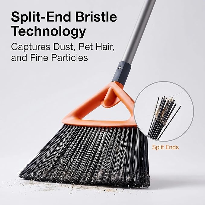 CLEANHOME Heavy Duty Broom with Dustpan Combo Set Indoor and Outdoor Dual Purpose,Stiff Bristle Commercial Angle Broom and Standing Dust Pans with Long Handle for Sweeping Home,Kitchen,Yard,Grey