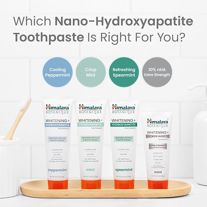 Himalaya Botanique Whitening+ Hydroxyapatite Toothpaste, Peppermint, 4 oz | Nano Hydroxyapatite Toothpaste, Support Enamel Strength & Integrity,Great for Sensitive Teeth, Fluoride Free,SLS Free & Vegan