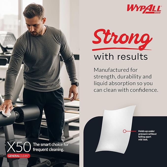 WypAll GeneralClean X50 Cloths Cleaning Wipes (83550), Pop-Up Box, Strong Towels for Extended Use, White (10 Packs of 168 Sheets, 1,680 Sheet Total)