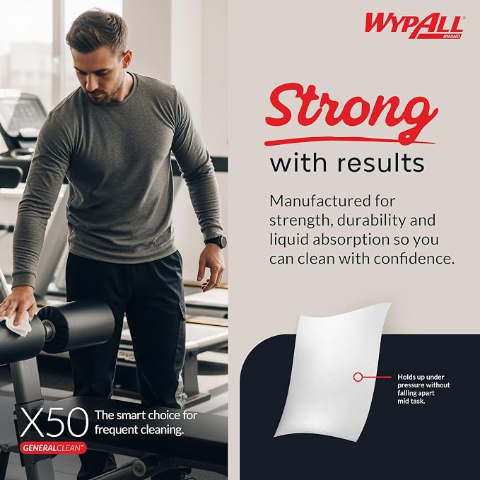 WypAll GeneralClean X50 Cloths Cleaning Wipes (35015), Jumbo, Strong Towels for Extended Use, White (1 Roll of 1,100 Sheets, 1,100 Sheet Total)