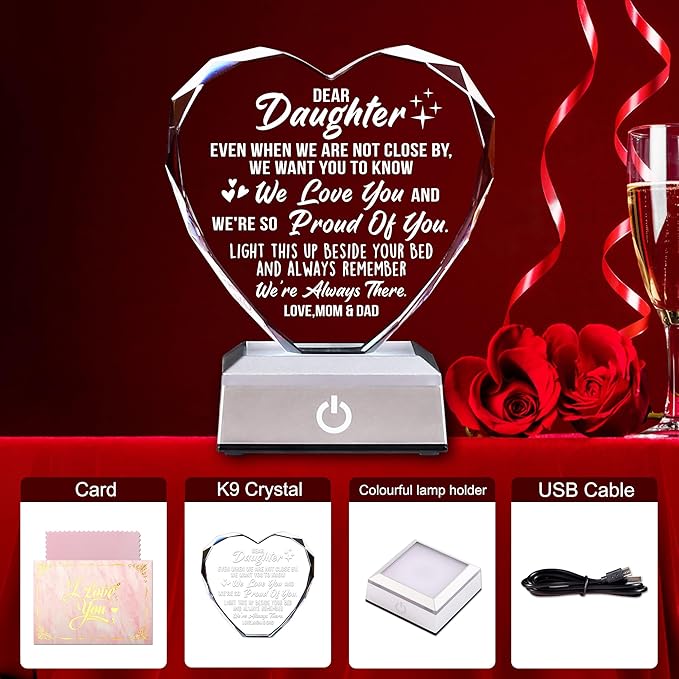 ZHSHWAT Crystal Multicolor Nightlight - Mom & Dad to Daughter Gifts for Anniversary, Wedding, Birthday & Mother's Day
