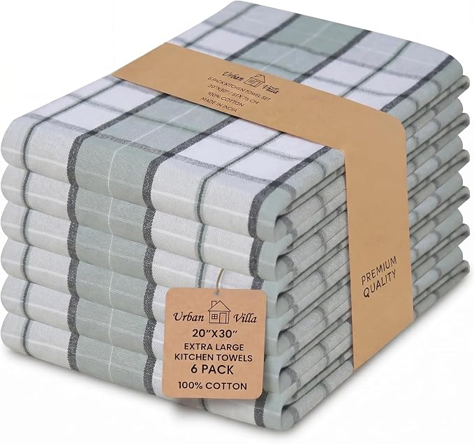 Urban Villa Kitchen Towels Set of 6 Majestic Checks Kitchen Towels 20X30 Inches 100% Cotton Highly Absorbent Kitchen Towels Premium Quality Ultra Soft Mitered Corners KitchenTowels