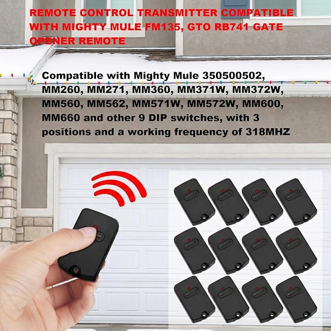 Kingdder 12 Pcs Gate Opener Remote Compatible with Mighty Mule RB741 Gate Control Remote Works Compatible with GTO RB741/FM135 Transmitter Control Single Button Garage Door Controller Replacement