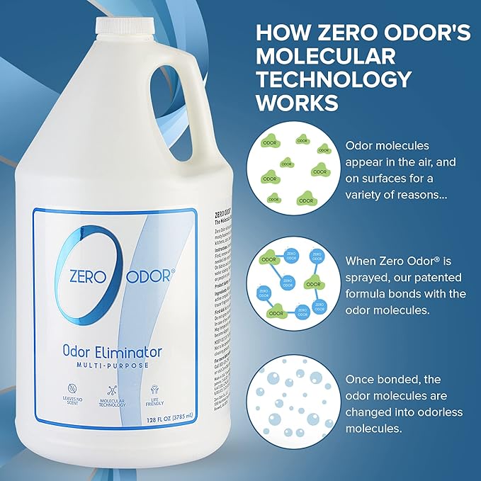 Zero Odor Multi-Purpose Odor Eliminator, Air and Surface Odor Remover for Home, Bathroom, Kitchen, and Closet, Refill, 128 oz