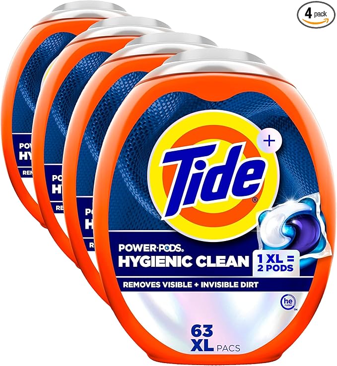 Tide Hygienic Clean Power PODS Laundry Detergent Pacs, Original Scent, 63 Count, Removes Visible and Invisible Dirt (Pack of 4)