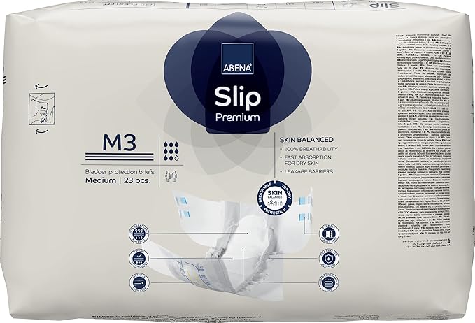 Abena Premium Adult Diapers, Abena Slip Disposable Incontinence Briefs, Heavy Absorbency, Level 3, Medium, 23 Count