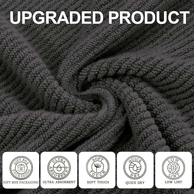 VOOVA & MOVAS Washcloths 6PC, 100% Cotton, 13x13 in, Dark Gray | Thick, Quick Dry, Wash Cloths For Showering, Bathroom Gift Set, Perfect For Home, Spa, Housewarming Gift