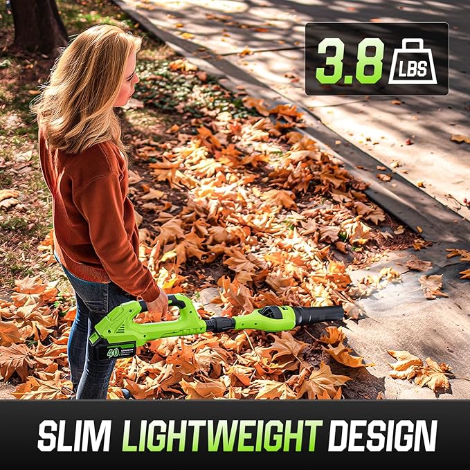 Leaf Blower Cordless, 40V Leaf Blowers with 2 Battery Brushless 300° Rotatable Blower Tube with Adjustable Pole (98inch) 580CFM/180MPH & 2 Speed Gutter Cleaning Tools for Garden，House