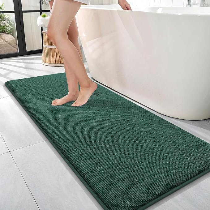 OLANLY Memory Foam Bathroom Runner Rugs 47x17, Long Mats, Blackish Green | Soft Quick Dry Bath Mats, Non-Slip, Absorbent Machine Washable Mat for Bathroom Floor, Tub and Shower, Home Decor Accessories