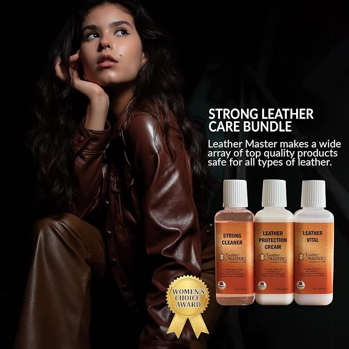 Leather Master Strong Leather Care Bundle - 250 ml Exceptional Leather Care Stain Remover, Protector and Polish Kit. Made to Clean Leather Accessories, Auto Detailing, Furniture, Handbags and Shoes