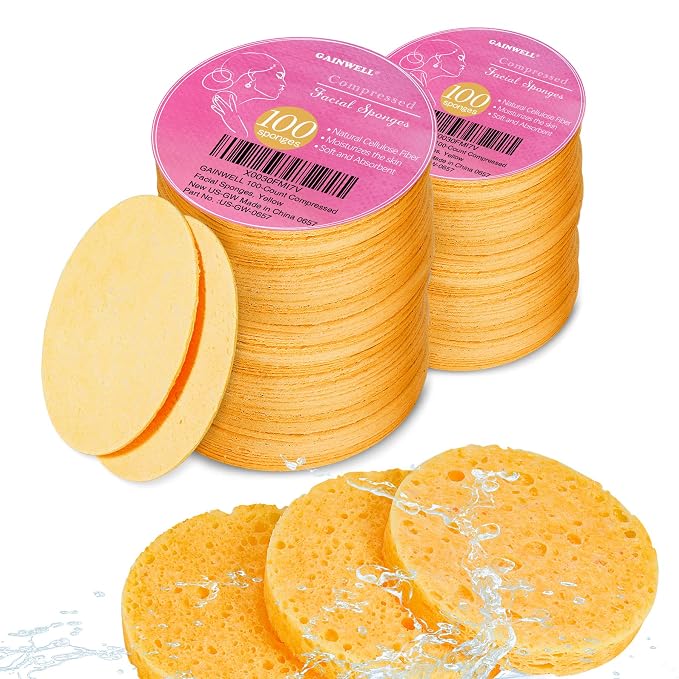 GAINWELL 200PCS Compressed Facial Sponges, Cleansing, for Personal Spa Esthetician Use