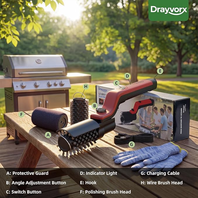 Electric Grill Brush, High Torque Grill Brush with 3-Speed Modes, 20kg Max Torque BBQ Cleaner Safe for Porcelain Cast Iron Stainless Steel, Reinforced Steel Bristles, for Fathers Day