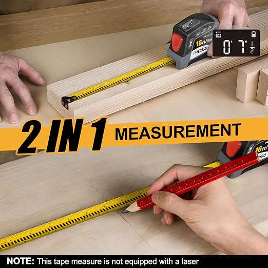 PREXISO 2-in-1 Digital Tape Measure - 16Ft Rechargeable Digital Measuring Tape Ruler Ft/Ft+in/in/M/CM/MM Unit, Metric & Inches Retractable Measurement Tape Tools, Auto Lock, Pythagorean, Area, Volume