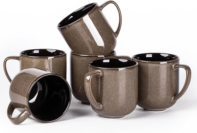 LERATIO Ceramic Coffee Mugs Set of 6,12oz Handmade Coffee Mugs Set | Large Handle for Cappuccino/Latte/Tea/Hot Cocoa,Oven &Dishwasher & Microwave Safe