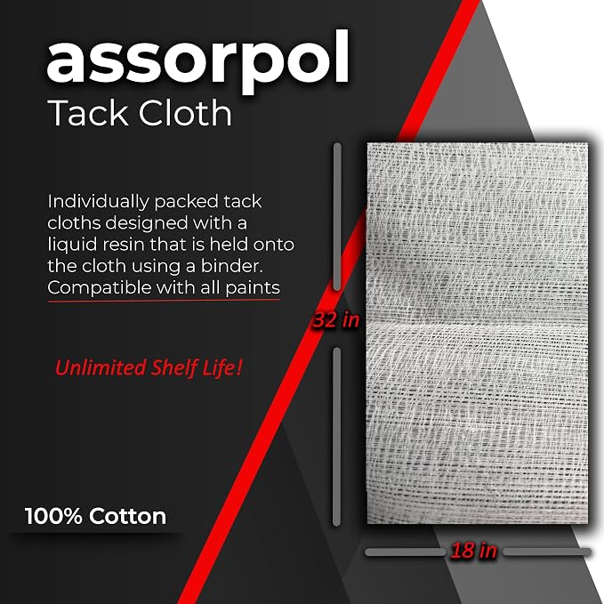Roberlo Assorpol Professional Grade Anti-Static Tack Cloths for Automotive, Painting, Woodworking, Metal - Removes Dust, Sanding Particles, Cleans Surfaces, and Staining - Pack of 100-18"x36"