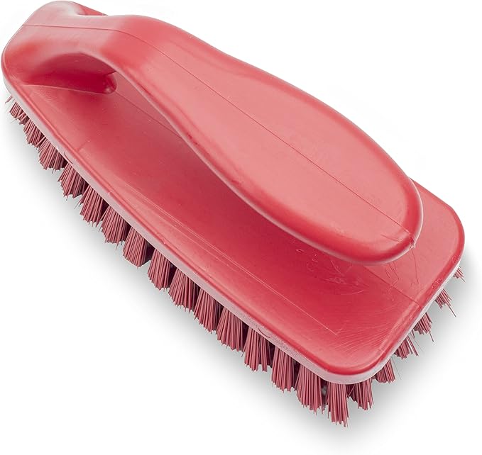 SPARTA Scrub Brush with Iron Shaped Handle and Stiff Bristles, Heavy Duty Scrubber Brush for Kitchen, Bathroom, Shower, Tile, Sink, Carpet and Bakepans, Polypropylene, 6 Inches, Red, (Pack of 6)