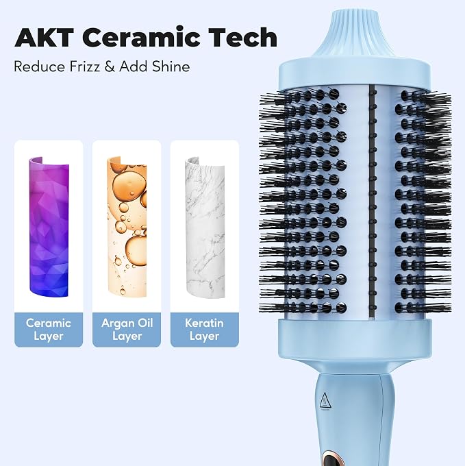 Farery 2.4" Thermal Brush, Large Barrel Heated Round Brush with Triple PTC & 5 Heat Settings (280-420°F), Lightweight Dual Voltage for Voluminous Big Curls, Waves & Straightening Long Hair