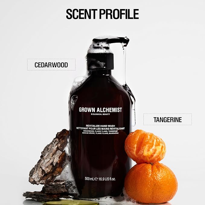 Grown Alchemist Revitalize Hand Wash – Natural Liquid Hand Soap with Ylang Ylang, Tangerine & Cedarwood – Gentle, Hydrating Kitchen & Bathroom Soap, Botanical Cleanser for Sensitive Skin, 500mL