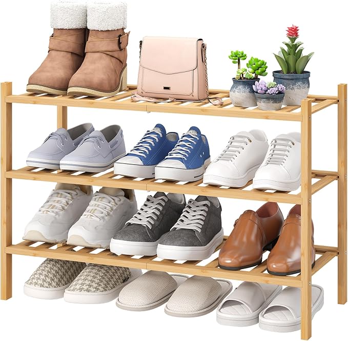 viewcare 3-Tier Free Standing Shoe Racks, Bamboo Wood Shoe Rack for Entryway & Closet, Beautiful | Natural | Functional | Sturdy Shoe Rack