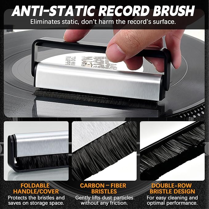 8-in-1 Vinyl Record Cleaning Kit with Acrylic Turntable Mat,Velvet Brush,Anti-Static Record Brush,Nano Fiber Brush,Stylus Brush,Cleaning Cloth for LP Albums