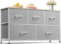 WLIVE Wide Dresser for Bedroom, 5 Drawer Chest of Drawers, Light Grey | 5 roomy fabric drawers, Wide storage design, Bedroom or closet use, Sturdy steel frame, Smooth wood tabletop