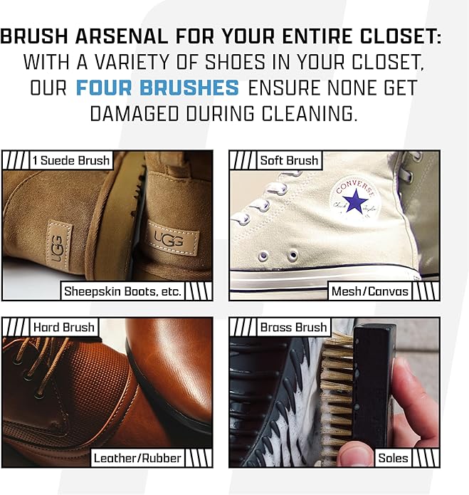FACTORY LACED Shoe Cleaning Kit – Complete Sneaker Cleaner with 4 Brushes, 8oz Solution, Shoe Trees & Microfiber Towel – Works on Leather, Suede, Canvas & Mesh