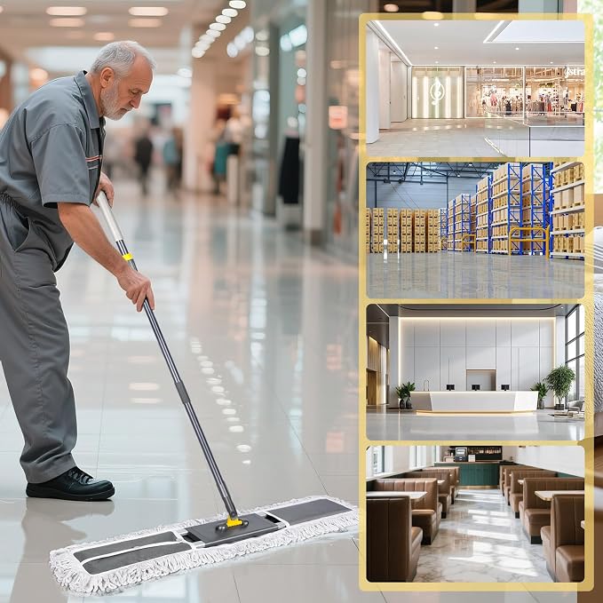Masthome 36" Commercial Mop, Heavy Duty Industrial Floor Mop with 2 Microfiber Pads, 60" Adjustable Large Dust Mop,Wet Dry Flat Mops for Office Garage Warehouse Factory Mall