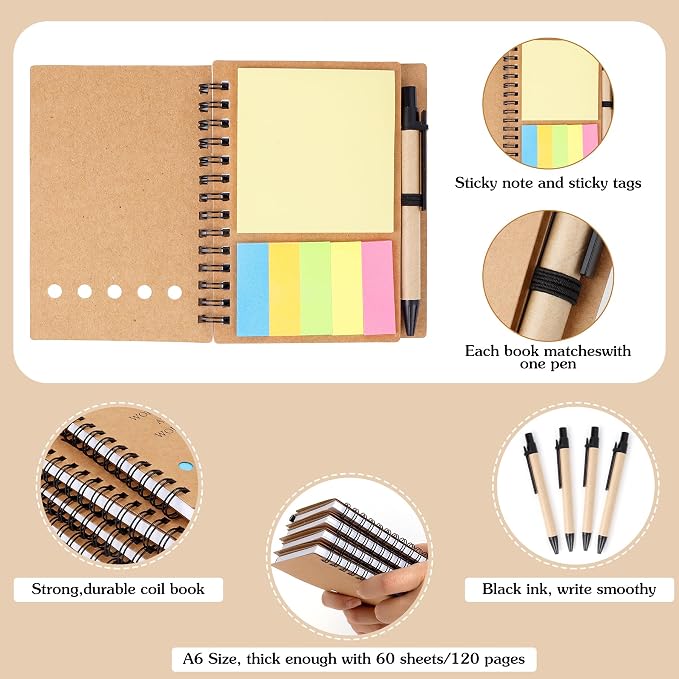 ERUW Inspirational Spiral Notebook 4 Sets Employee Appreciation Gifts Bulk Team Office/Students Thank You Gifts Journal Lined Pocket Notepad,Note Pads for Nurse Teacher Employees Coworker Volunteer
