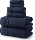 REDKISS Navy Towels Set 6 Piece Cotton Towel Sets with 2 Bath Towels, 2 Hand, 2 Washcloths, 650GSM Hotel Quality, Soft, Highly Absorbent Towels for Bathroom Gym, Ideal Everyday Use