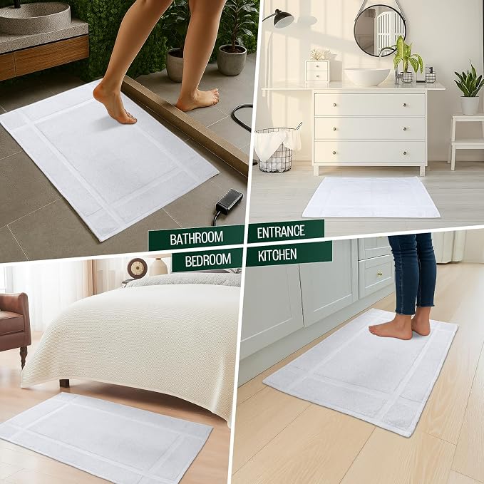 Pearl Linens Pack of 12 100% Cotton Bath Mat 20x30 inches, Soft & Absorbent Quick Dry Bathroom Mat Set, Not Bathroom Rugs, After Shower Mat, Bath Tub Mat, 687 GSM, Machine Washable, White