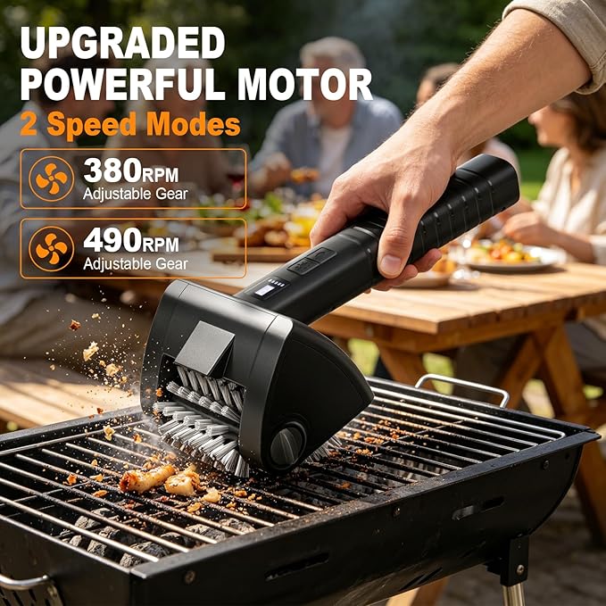 Electric Grill Brush for Outdoor Grill, 4000mAh Cordless Rechargeable BBQ Cleaner with LED Light,2-Speed Grill Cleaner,No Shedding 304 Stainless Steel,Waterproof Grill Cleaning Brush Gifts for Men Dad