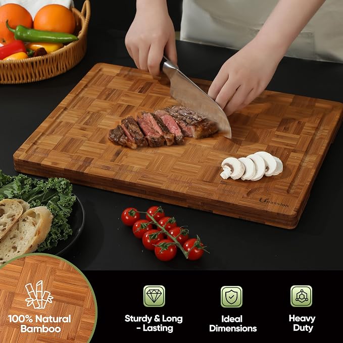 Heavy Duty Bamboo Cutting Boards Best Non Toxic Book Checkered Wood Cutting Boards for Kitchen Solid End Grain Wood Chopping Board Large Butcher Block