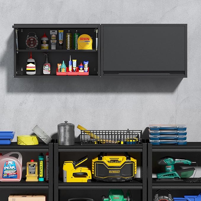 Coolsun Garage Wall Cabinet with Up-Flip Door, 19.7" H Metal Wall Cabinet | Wall Mounted Metal Storage Cabinet for Kitchen,Garage,Basement,Ware House Assembly Required (Black Gray 31.5" W)