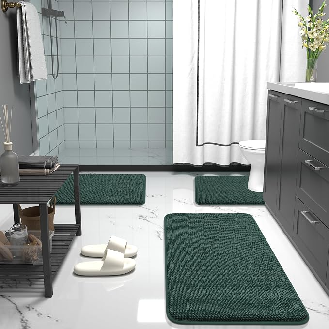 OLANLY Memory Foam Bathroom Runner Rugs 47x20, Long Mats, Blackish Green | Soft Quick Dry Bath Mats, Non-Slip, Absorbent Machine Washable Mat for Bathroom Floor, Tub and Shower, Home Decor Accessories