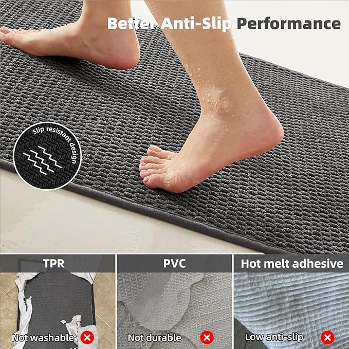 TYUU Large Bathroom Rugs Non Slip Washable Bath Rugs Super Absorbent Bathroom Rug Thin Quick Dry Low Pile Bath Mats, Dark Grey 36"x60"