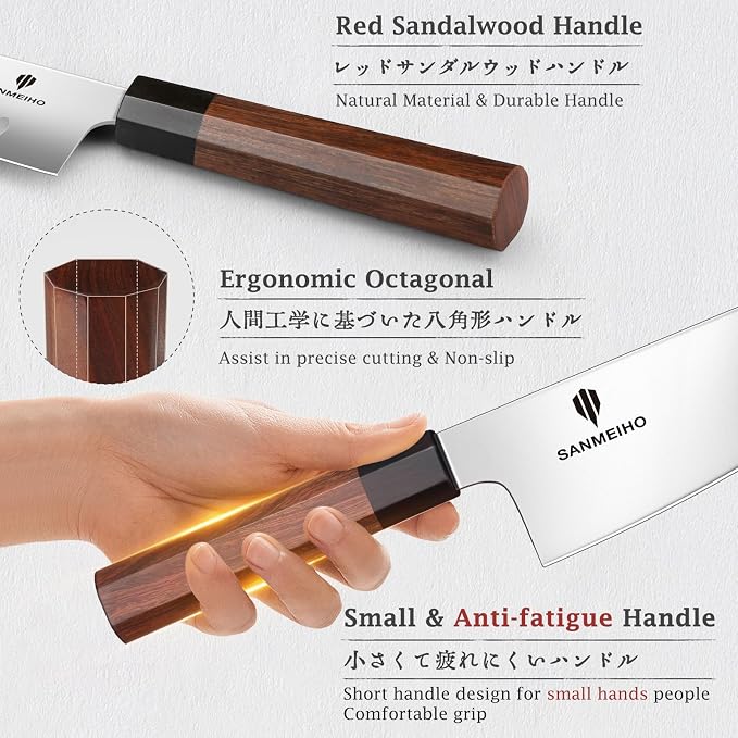 6 Inch Chef Knife for Small Hands, Japanese High Carbon Steel | Kitchen Knife Multi-function Mini Size Sharp Cooking & Sashimi Knife with Ergonomic Red Sandalwood Handle