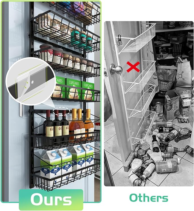 Mefirt 10-Tier Over The Door Pantry Organizer, Pantry Organization and Storage, Black Metal Hanging Adjustable Basket, Wall Spice Rack Seasoning Shelves, Home & Kitchen Essentials