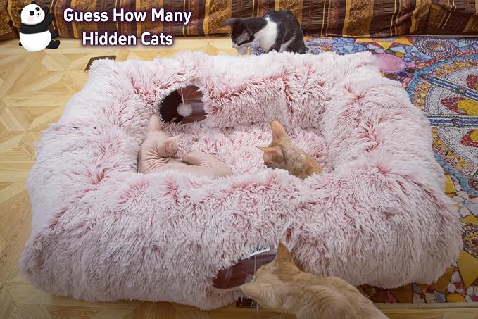 XxingSheep 4-Cave Plush XL Cat Tunnel Bed Indoor Cats Peekaboo Toy Mat Pink | Plush XL Cat Tunnel Bed, 4-Cave Peekaboo Toy, Cozy Donut Mat for All Cats