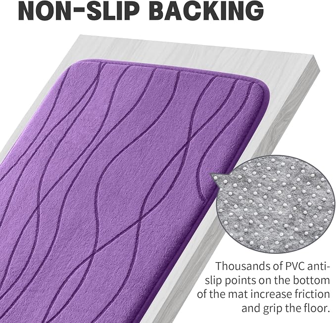 YIHOUSE Bathroom Rugs Set 2 Piece, Memory Foam Bath Mat Purple | 17x24& 20x32, Ultra Soft, Absorbent, Non-Slip, Machine Washable, for Bathroom, Sink and Toilet