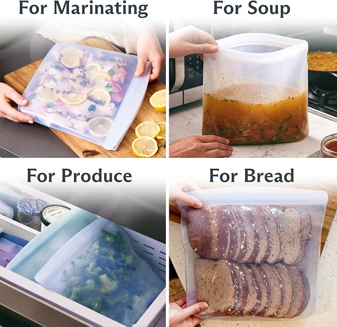Stasher Silicone Reusable Gallon Storage Bag, Reusable Gallon Freezer Bags, Microwave Safe, Dishwasher Safe, Oven Safe, Sous Vide, Eco Friendly, 13” x 11” Food Storage Bags, 128 oz/3785 ml, Clear