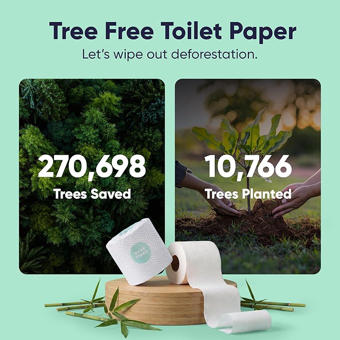 Save Trees Bamboo Toilet Paper -80 Rolls Of Septic Safe Organic Toilet Paper - 3-ply, 300 Sheets Per Roll - PFAs Free, FSC Certified, Plastic & Chemical Free -For Home, Boat& RV Use