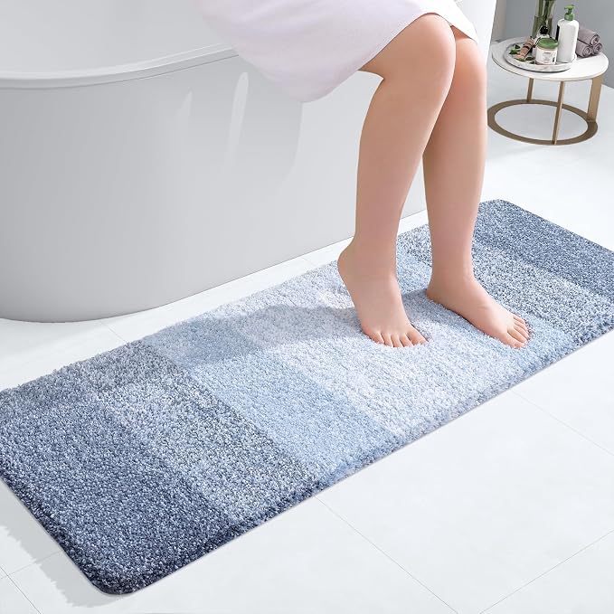 OLANLY Bathroom Runner Rugs Mat 47x17, Extra Soft Absorbent Microfiber Bath Rugs, Rubber Backing, Quick Dry, Washable Long Bath Mats for Bathroom Floor, Tub and Shower, Home Decor Accessories, Blue