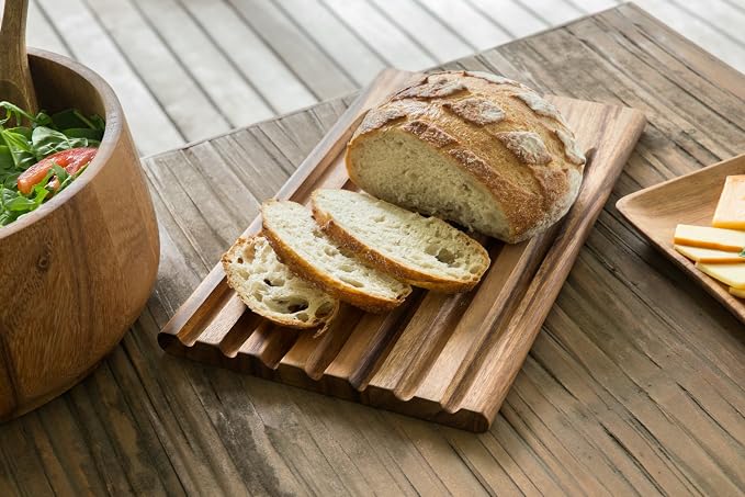 Ironwood Gourmet Bread Cutting Board, 9.75 x 15 x 0.75 inches, Sweep Off Baguette Board