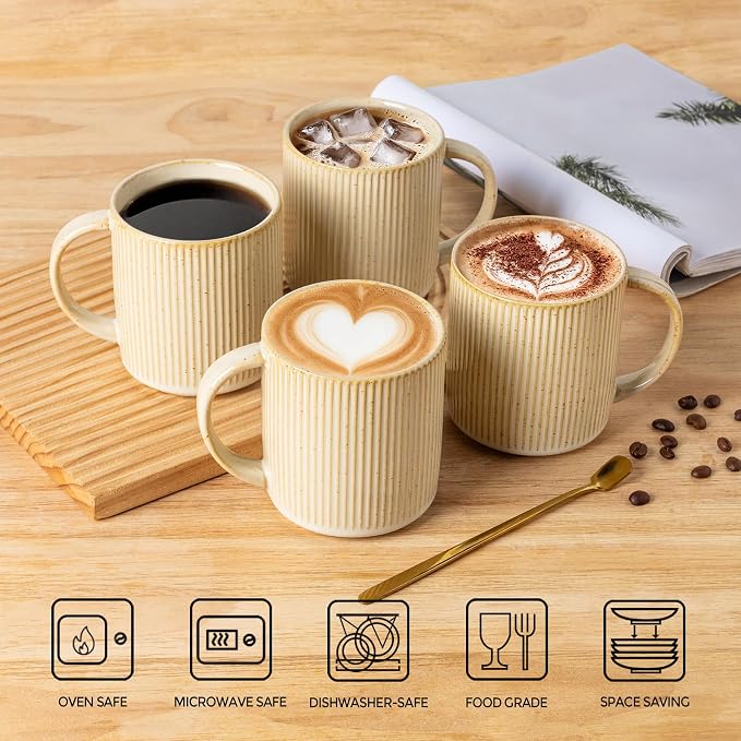 theterra Ceramic Coffee Mugs Set of 6, 14.2oz Handmade Coffee Cups with Handle for Latte, Tea, Milk, Beer, Hot Cocoa, Cappuccino