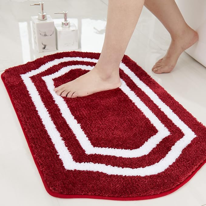 COSY HOMEER Extra Thick Bath Linen Sets Rugs - Anti-Slip Bath Mats Soft Plush 100% Strong Polyester Living Room Bathroom Water Absorbent(Red,24x48 - Inches)
