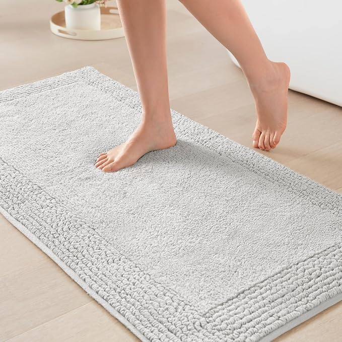 Madison Park Splendor Reversible 100% Cotton Bath Rug, 24 x 44, Grey | Tufted Bathroom Mat, 3000 GSM, Hotel Quality, Luxurious Plush, Medium Pile, Absorbent, Quick Dry, OEKO-TEX, Shower Room Décor