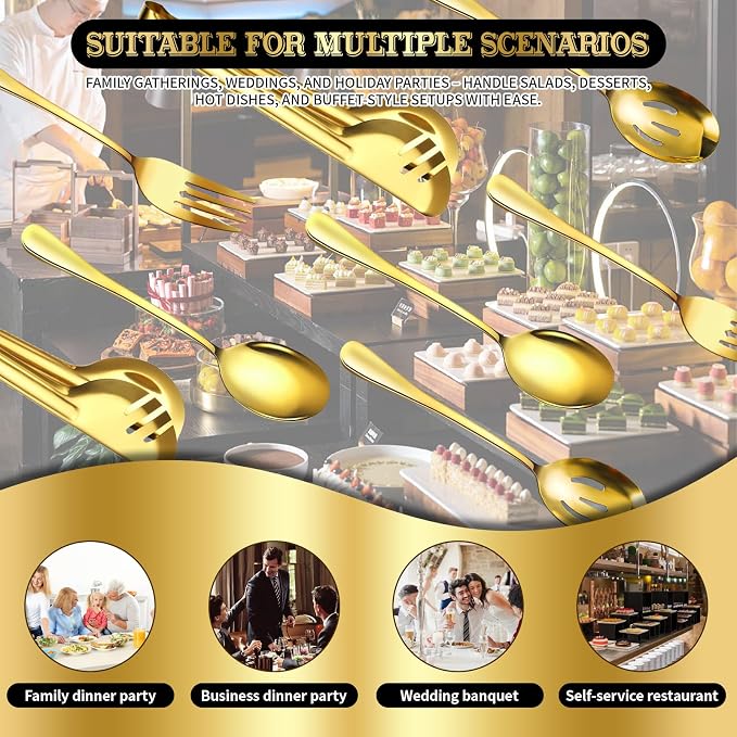Serving Utensils Set, 24-Piece Large Stainless Steel Serving Spoons and Forks for BBQ, Buffets, Catering, Parties, Weddings, Restaurants - Gold