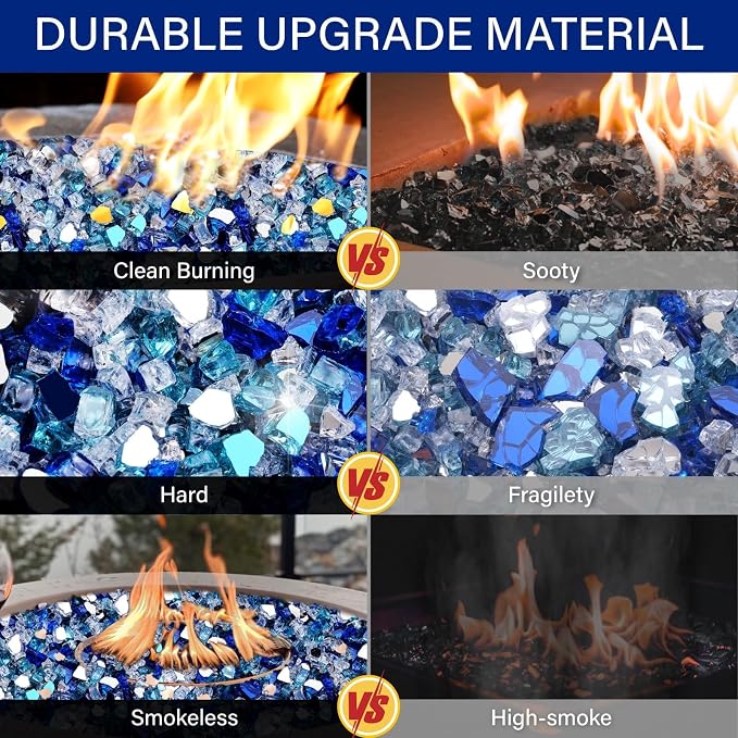 NUPICK 20 Pound Fire Glass, 1/2 Inch Reflective Fire Pit Glass Rocks