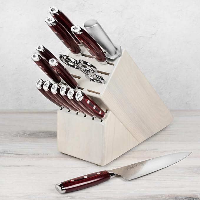 Yaxell Super Gou 16 Piece Knife Set - Made in Japan - 161 Layers SG2 Stainless Damascus, Gray Ash Block