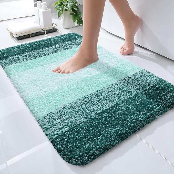 OLANLY Small Bathroom Rugs Mat 24x16, Extra Soft Absorbent Microfiber Bath Rugs, Rubber Backing, Quick Dry, Washable Bath Mats for Bathroom, Tub and Shower, Home Decor Accessories, Blackish Green